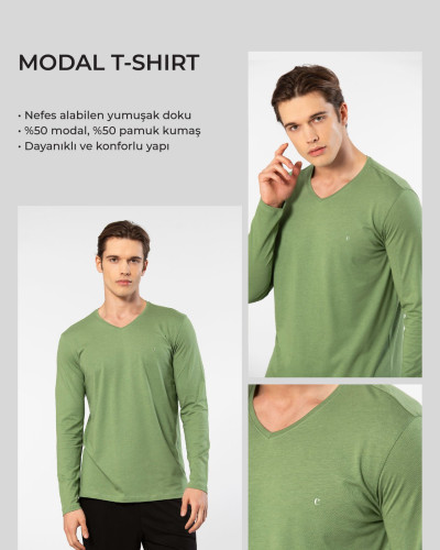 Cacharel Erkek Modal Pamuk V Yaka T-shirt 2243/Yeşil Cacharel Erkek Modal Pamuk V Yaka T-shirt 2243/Yeşil