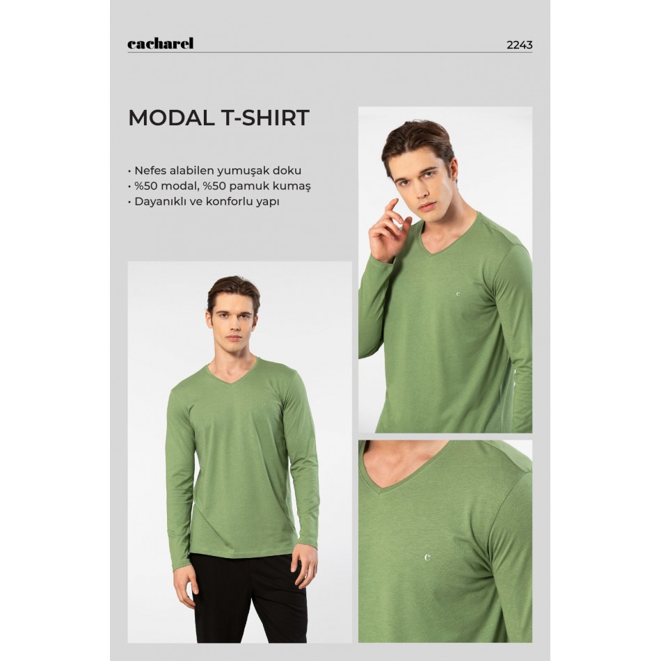 Cacharel Erkek Modal Pamuk V Yaka T-shirt 2243/Yeşil Cacharel Erkek Modal Pamuk V Yaka T-shirt 2243/Yeşil