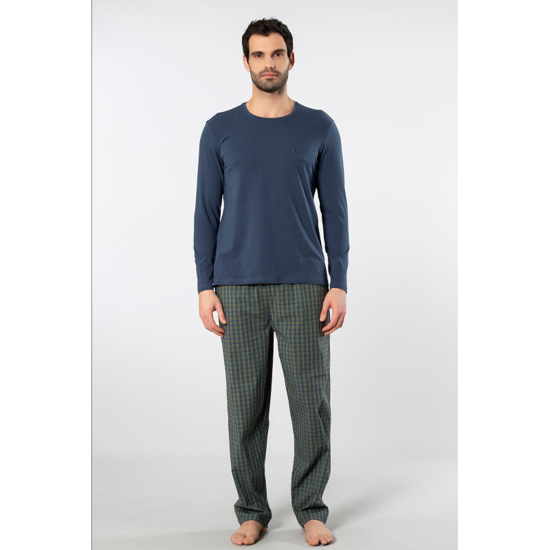 Cacharel Erkek Poplin O Yaka Uzun Kollu Pijama Takimi 2239/Yeşil 3