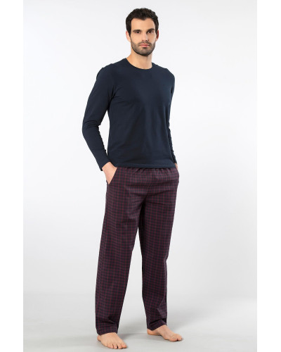Cacharel Erkek Poplin O Yaka Uzun Kollu Pijama Takimi 2239/Bordo 1