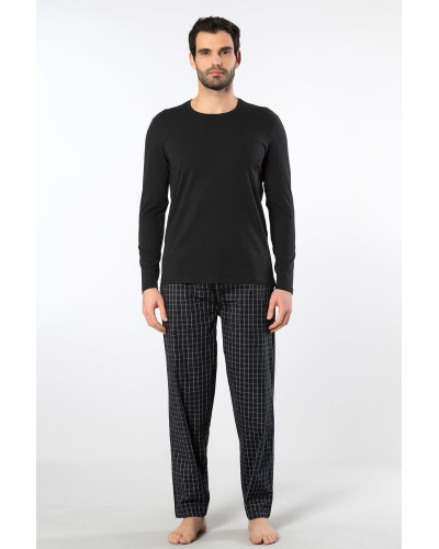Cacharel Erkek Poplin O Yaka Uzun Kollu Pijama Takimi 2239/Siyah 2