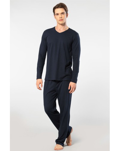 Cacharel Erkek V Yaka Uzun Kollu Modal Pijama Takimi 2237/Lacivert