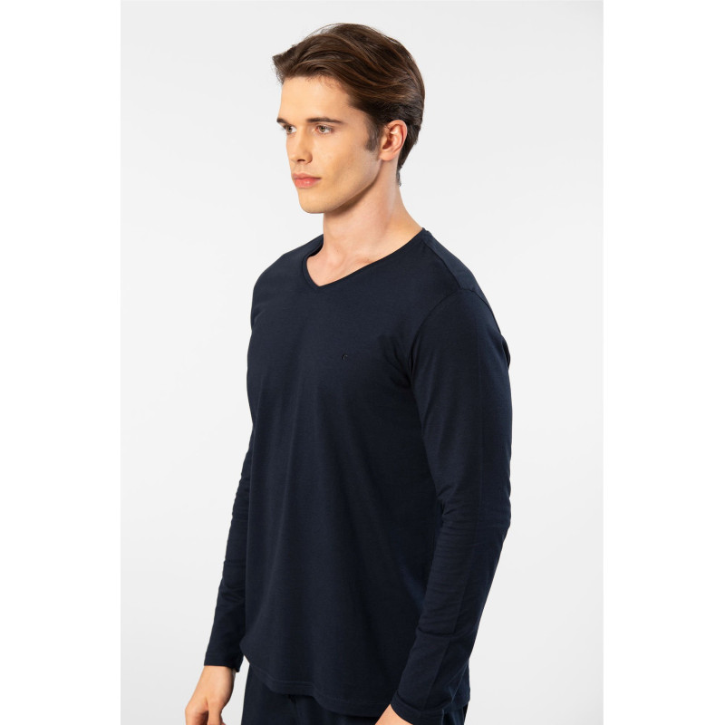 Cacharel Erkek V Yaka Uzun Kollu Modal Pijama Takimi 2237/Lacivert