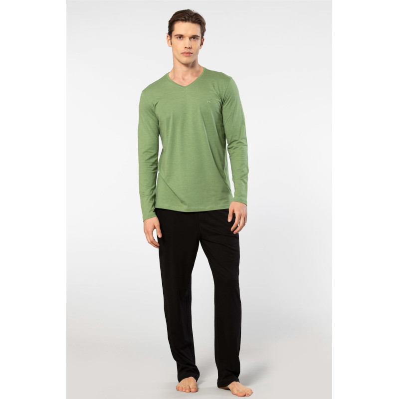 Cacharel Erkek V Yaka Uzun Kollu Modal Pijama Takimi 2237/Yeşil