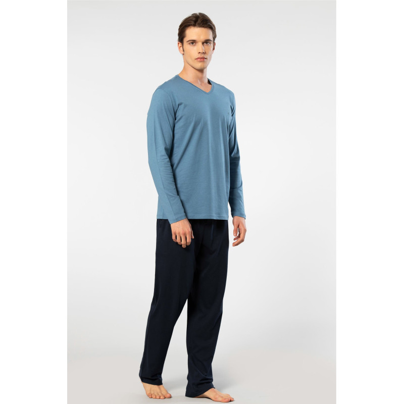 Cacharel Erkek V Yaka Uzun Kollu Modal Pijama Takimi 2237/İndigo