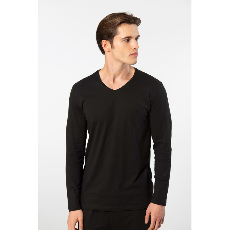 Cacharel Erkek V Yaka Uzun Kollu Modal Pijama Takimi 2237/Siyah