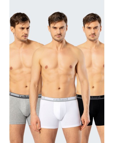 Cacharel Erkek Uzun Paçali 3'lü Boxer 1338/Beyaz-Siyah-Gri