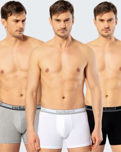 Cacharel Erkek Uzun Paçali 3'lü Boxer 1338/Beyaz-Siyah-Gri