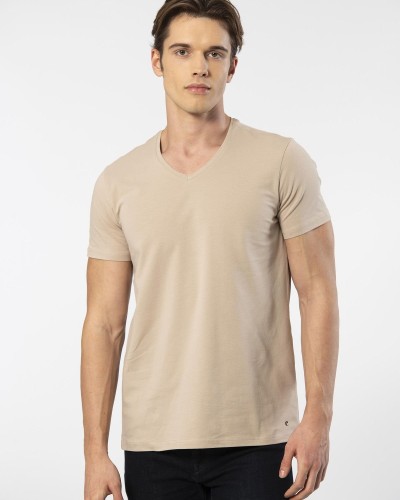 Cacharel Erkek V Yaka Likralı T-shirt 1332/bej