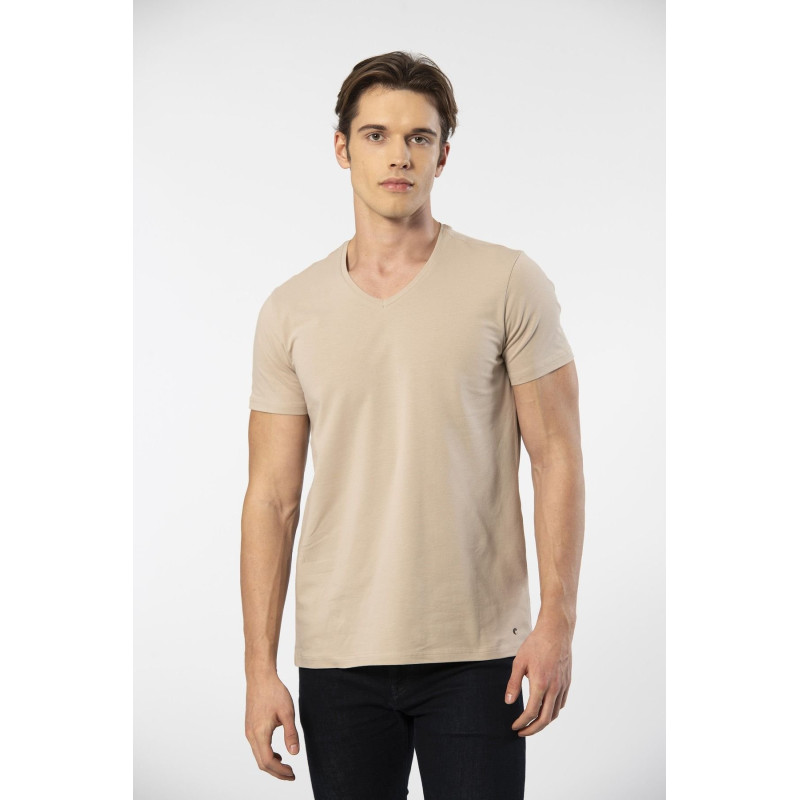 Cacharel Erkek V Yaka Likralı T-shirt 1332/bej