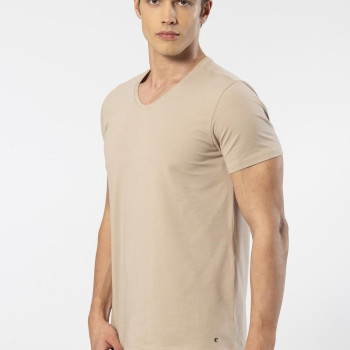 Cacharel Erkek V Yaka Likralı T-shirt 1332/bej