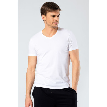 Cacharel Erkek V Yaka Likrali T-shirt 1332/Beyaz