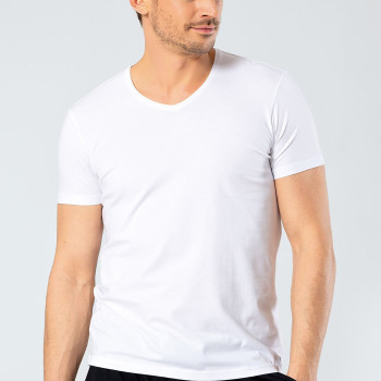 Cacharel Erkek V Yaka Likrali T-shirt 1332/Beyaz