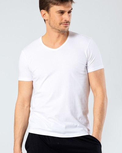 Cacharel Erkek V Yaka Likrali T-shirt 1332/Beyaz