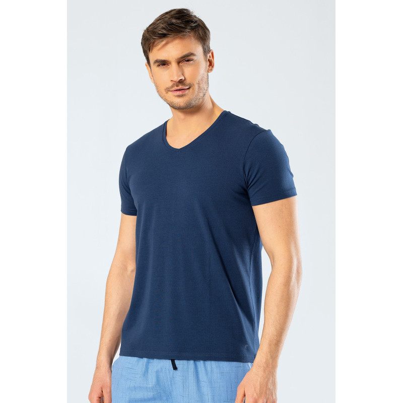 Cacharel Erkek V Yaka Likrali T-shirt 1332/İndigo Cacharel Erkek V Yaka Likrali T-shirt 1332/İndigo