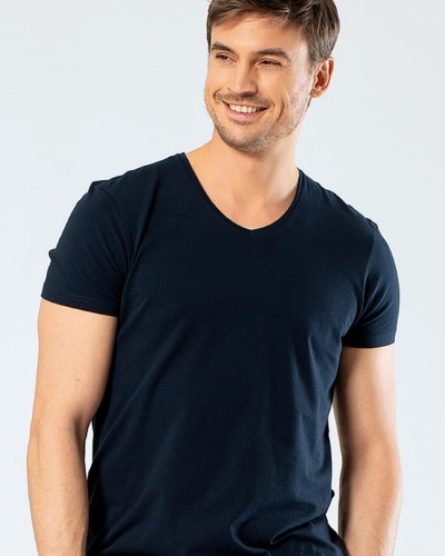 Cacharel Erkek V Yaka Likrali T-shirt 1332/Lacivert