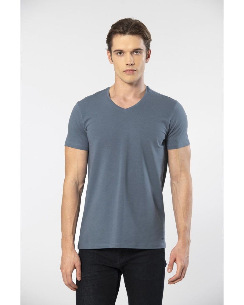 Cacharel Erkek V Yaka Likrali T-shirt 1332/MAVİ1 Cacharel Erkek V Yaka Likrali T-shirt 1332/MAVİ1