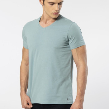 Cacharel Erkek V Yaka Likrali T-shirt 1332/YEŞİL1