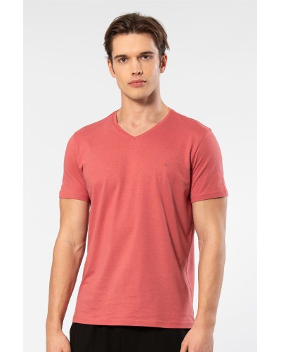 Cacharel Erkek V Yaka T-shirt 2170/Mercan