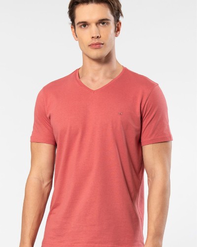 Cacharel Erkek V Yaka T-shirt 2170/Mercan