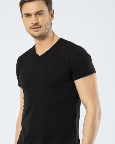 Cacharel Erkek V Yaka T-shirt 1402/Siyah