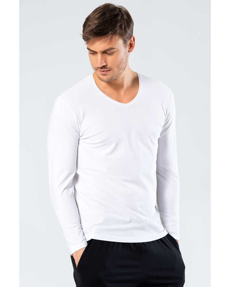 Cacharel Erkek V Yaka Uzun Kollu T-Shirt 1334/Beyaz Cacharel Erkek V Yaka Uzun Kollu T-Shirt 1334/Beyaz