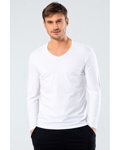 Cacharel Erkek V Yaka Uzun Kollu T-Shirt 1334/Beyaz