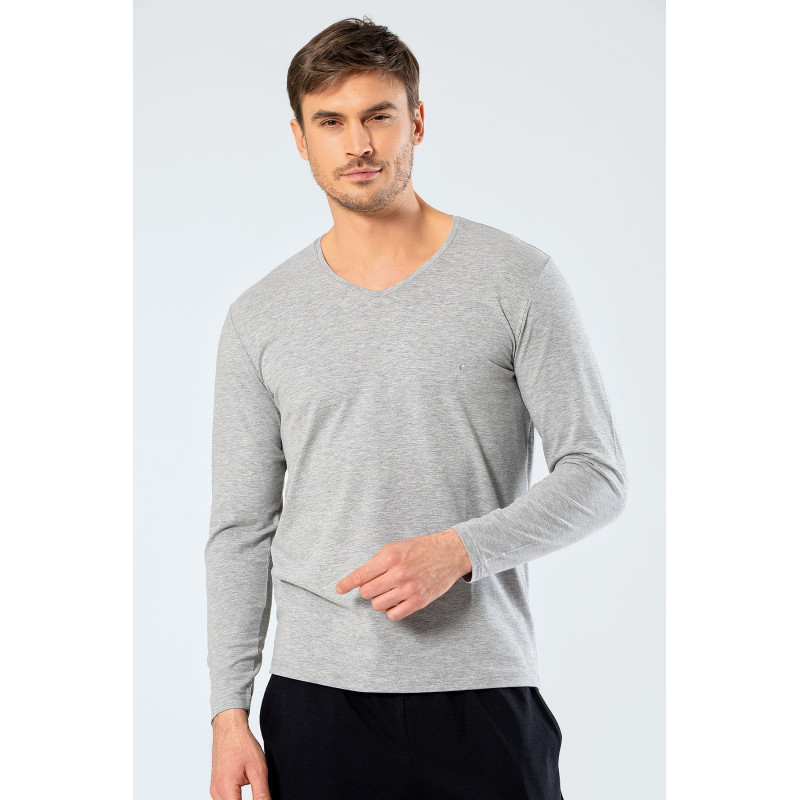 Cacharel Erkek V Yaka Uzun Kollu T-Shirt 1334/Gri