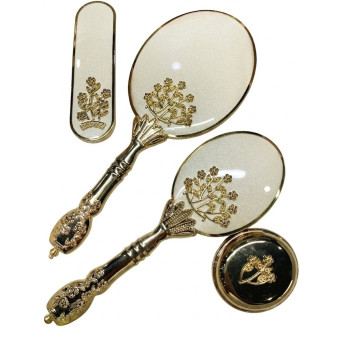 Bahar Dalı Modeli Beyaz Gold Ayna Fırça Tarak Seti 