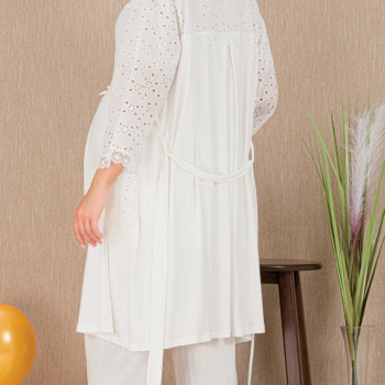 Ceyyiz Ekru Kadın Lohusa & Hamile 3’lü Sabahlıklı Pijama Takımı 33006