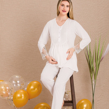 Ceyyiz Ekru Kadın Lohusa & Hamile Pijama Takımı 33006