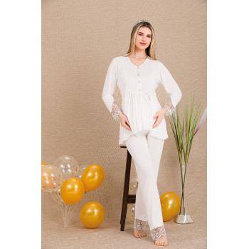 Ceyyiz Ekru Kadın Lohusa & Hamile Pijama Takımı 33006