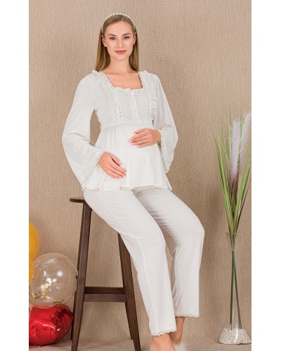 Ceyyiz Ekru Kadın Lohusa & Hamile Pijama Takımı 33205