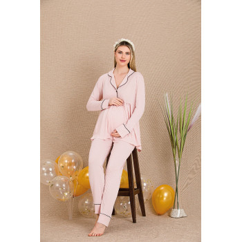 Ceyyiz Pudra  Kadın Lohusa & Hamile 3’lü Sabahlıklı Pijama Takımı