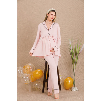 Ceyyiz Pudra  Kadın Lohusa & Hamile 3’lü Sabahlıklı Pijama Takımı
