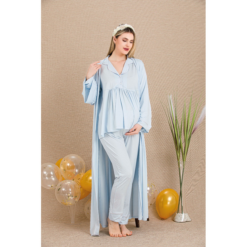 Ceyyiz Kadın Lohusa & Hamile 3’lü Sabahlıklı Pijama Takımı