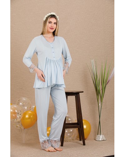 Ceyyiz Mavi Kadın Lohusa & HamilePijama Takımı 33006 Mavi
