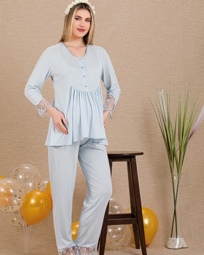Ceyyiz Mavi Kadın Lohusa & HamilePijama Takımı 33006 Mavi