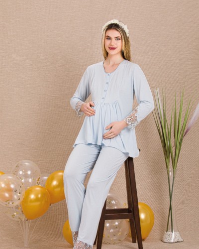 Ceyyiz Mavi Kadın Lohusa & HamilePijama Takımı 33006 Mavi