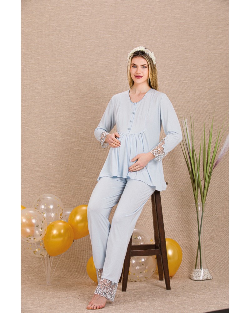 Ceyyiz Mavi Kadın Lohusa & HamilePijama Takımı 33006 Mavi