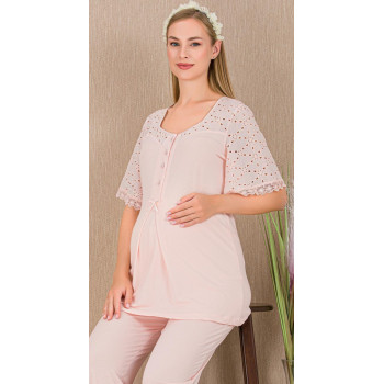 Ceyyiz Pudra Kadın Lohusa & Hamile 3’lü Sabahlıklı Pijama Takımı 33006