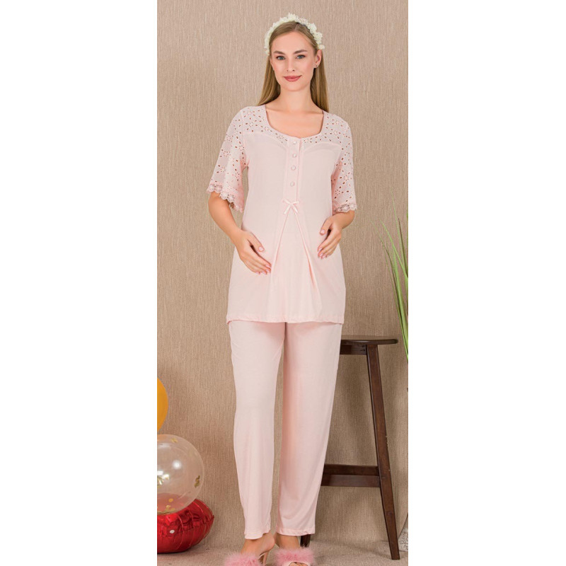 Ceyyiz Pudra Kadın Lohusa & Hamile 3’lü Sabahlıklı Pijama Takımı 33006