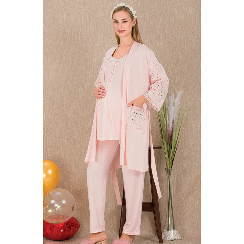 Ceyyiz Pudra Kadın Lohusa & Hamile 3’lü Sabahlıklı Pijama Takımı 33006