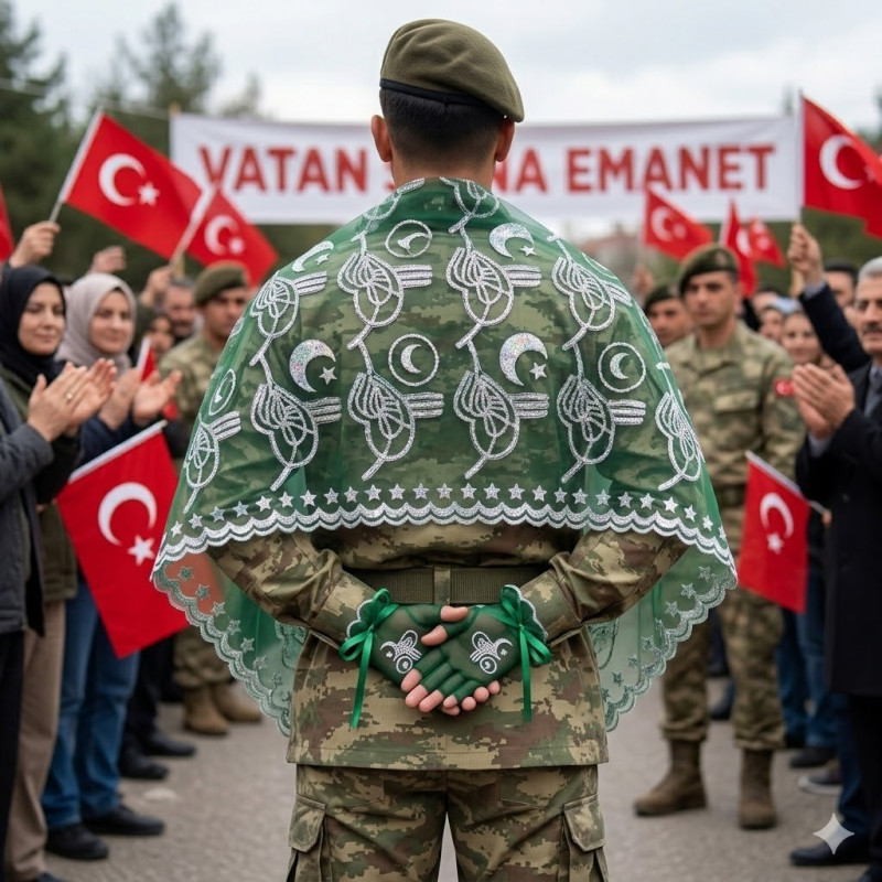 Damat Kınası Asker Uğurlama Organze Tül Duvak ve Eldiven