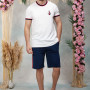 Doreanse Erkek %100 Pamuk Lacivert Beyaz Gemici Baskılı Şort T-Shirt Pijama Takımı 25Y4571 - Standart