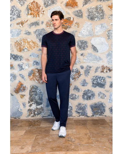 Doreanse Erkek Bordo Desenli Lacivert Pantolon T-Shirt Pijama Takımı 24Y4513 - Standart
