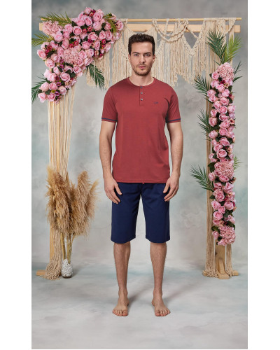 Doreanse Erkek Bordo Lacivert Şort T-Shirt Pijama Takımı 25Y4565P - Standart