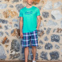Doreanse Erkek Büyük Beden Turkuaz Ekose Desen Şort T-Shirt Pijama Takımı 24Y4509P - Standart