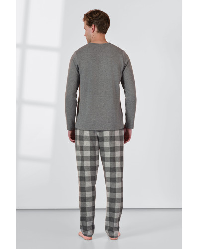 Doreanse Erkek Gri Düğme Yaka Kareli T-Shirt Pijama Takımı 25K4536 - Standart Doreanse Erkek Gri Düğme Yaka Kareli T-Shirt Pijama Takımı 25K4536 - Standart