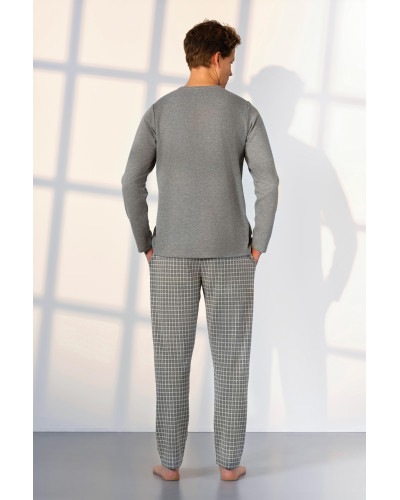 Doreanse Erkek Gri Kareli Pantolon Düğme Yaka T-Shirt Pantolon Takımı 25K4537 - Standart Doreanse Erkek Gri Kareli Pantolon Düğme Yaka T-Shirt Pantolon Takımı 25K4537 - Standart